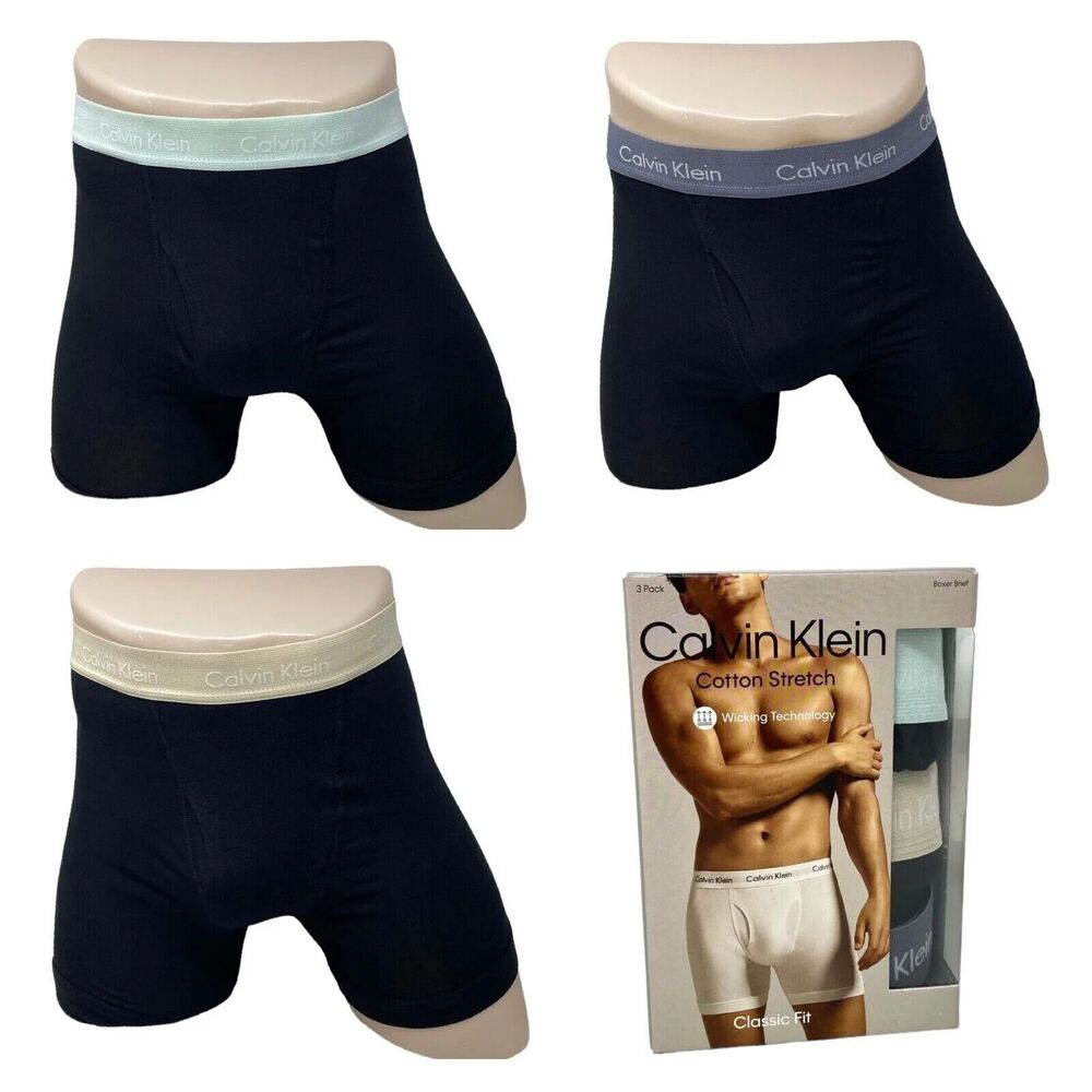 CALVIN KLEIN Mens Small Black 3 Pack Boxer Brief Cotton Stretch Wicking Logo